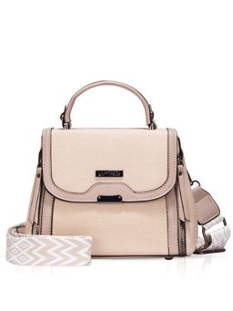 LUVOKSI - Beige Textured Polyurethane Slingbag with Detachable Strap