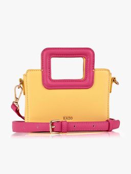 Kazo - Yellow Solid Faux Leather Mini Bag with Detachable Strap