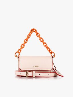 Kazo - Orange Solid Faux Leather Mini Bag with Detachable Strap