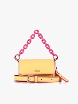 Kazo - Yellow Solid Faux Leather Mini Bag with Detachable Strap