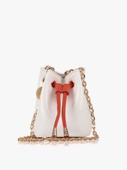 Kazo - White Solid Faux Leather Mini Bag with Detachable Strap