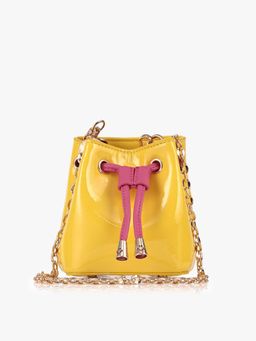 Kazo - Yellow Solid Faux Leather Mini Bag with Detachable Strap