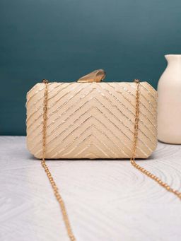 ARTKLIM - Gold Embroidered Fabric Clutch with Detachable Chain Strap