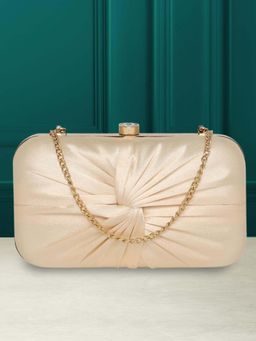 ESBEDA - Gold Solid PU Clutch with Detachable Chain Strap