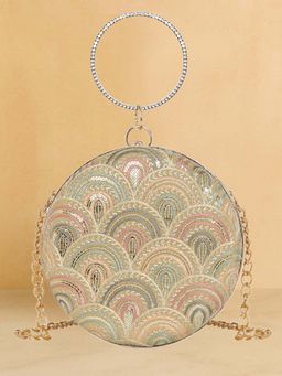 ESBEDA - Gold Embroidered Fabric Clutch with Detachable Chain Strap