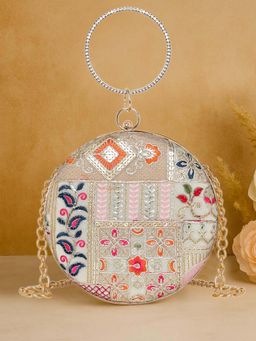 ESBEDA - Multi-Color Embroidered Fabric Clutch with Detachable Chain Strap