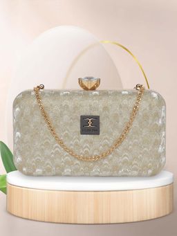 ESBEDA - Green Self Design Pu Clutch with Detachable Chain Strap