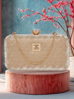 ESBEDA - Gold Solid PU Clutch with Detachable Chain Strap