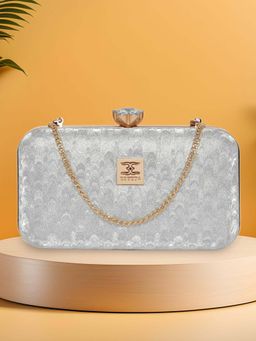 ESBEDA - Silver Solid PU Clutch with Detachable Chain Strap