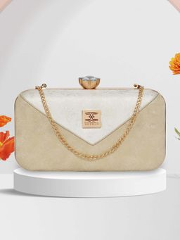 ESBEDA - Gold Solid PU Clutch with Detachable Chain Strap