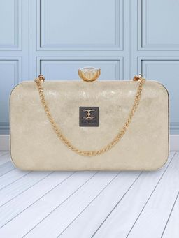 ESBEDA - Gold Solid PU Clutch with Detachable Chain Strap