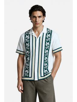 Snitch - White Floral Half Sleeves Boxy Shirt for Men