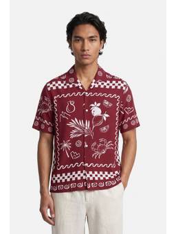 Snitch - Burgundy Printed Half Sleeves Boxy Shirt for Men