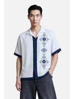Snitch - White Half Sleeves Boxy Shirt for Men