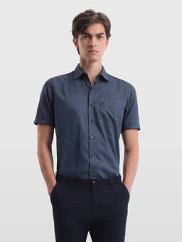 Arrow - Men's Navy Blue Printed Liberty Classic Regular Fit Shirt
