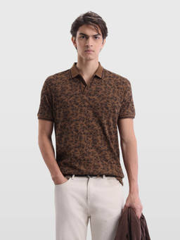 Arrow Sports - Men's Brown Floral Printed Regular Fit Polo T-Shirt