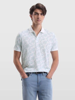Arrow Sports - Men's White Floral Printed Regular Fit Polo T-Shirt