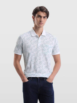 Arrow Sports - Men's White Floral Printed Regular Fit Polo T-Shirt