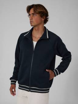 Guess - Relaxed Fit Navy Blue High Neck Monogram Wallace Full Zip Jacket