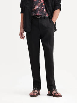 Rare Rabbit - Arcelo-A26 Men Black Solid Linen Regular Fit Trousers