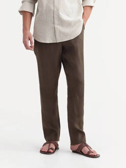 Rare Rabbit - Arcelo-A26 Men Olive Solid Linen Regular Fit Trousers