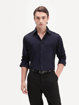 Rare Rabbit - Bogi-26 Men Navy Blue Solid Spread Collar Regular Shirt