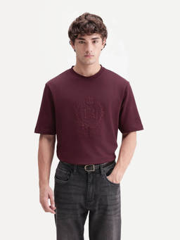Rare Rabbit - Breako Men Dark Maroon Crew Neck T-Shirt