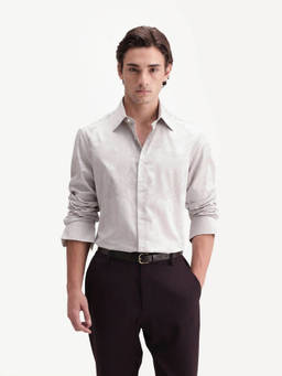 Rare Rabbit - Brixton Men Light Beige Jacquard Cotton Regular Fit Shirt