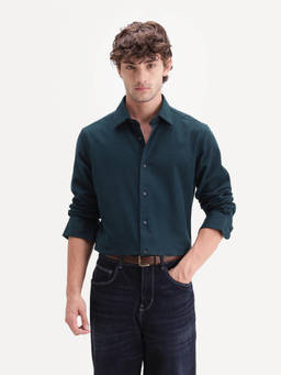 Rare Rabbit - Carlos D Men Teal Solid Cotton Spread Collar Shirt