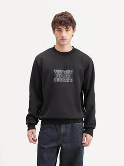 Rare Rabbit - Deber Men Black Crew Neck Cotton Blend Sweatshirt
