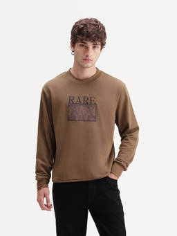 Rare Rabbit - Debz Men Dark Brown Solid Embroidered Sweatshirt