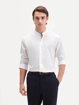 Rare Rabbit - Enigma Men White Textured Mandarin Collar Cotton Shirt