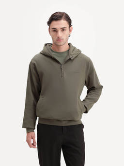 Rare Rabbit - Ephin-A26 Men Dusky Olive Solid Zip-Up Hoodie