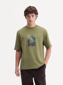 Rare Rabbit - Eron Men Dusky Olive Graphic Print Crew Neck T-Shirt