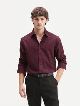 Rare Rabbit - Flark Men Dark Maroon Solid Cotton Regular Fit Casual Shirt