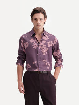 Rare Rabbit - Floru Men Dark Purple Floral Print Regular Fit Shirt