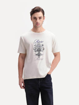 Rare Rabbit - Ford Men Off White Graphic Print Crew Neck T-Shirt