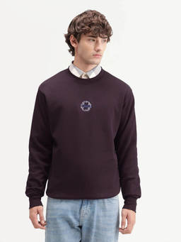 Rare Rabbit - Gian Men Dark Purple Solid Embroidered Sweatshirt