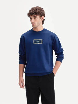 Rare Rabbit - Kiha Men Fluorescent Blue Solid Logo Patch Sweatshirt