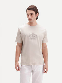 Rare Rabbit - Lazer Men Light Beige Crew Neck T-Shirt
