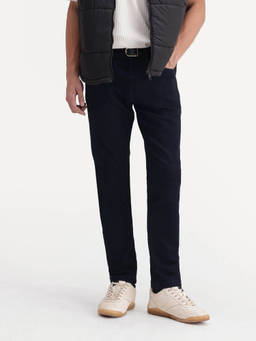 Rare Rabbit - Mist Men Straight Fit Dark Navy Solid Cotton Blend Jeans