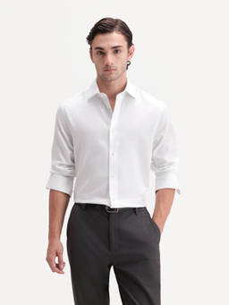 Rare Rabbit - Omega Men White Textured Cotton Spread Collar Regular Shirt