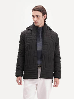 Rare Rabbit - Quilto Men Black Solid Hooded Puffer Jacket