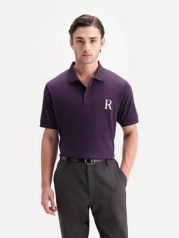 Rare Rabbit - Raffi Men Dark Purple Solid Logo Polo T-Shirt