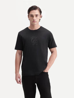 Rare Rabbit - Rans Men Black Graphic Print Cotton Crew Neck T-Shirt