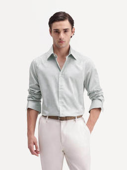 Rare Rabbit - Rott Men Light Green Jacquard Cotton Shirt