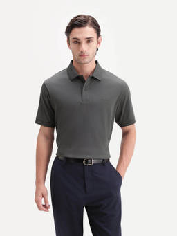 Rare Rabbit - Row-A26 Men Grey Solid Cotton Spread Collar Polo T-Shirt