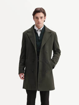Rare Rabbit - Ryan Men Olive Solid Spread Collar Button Coat