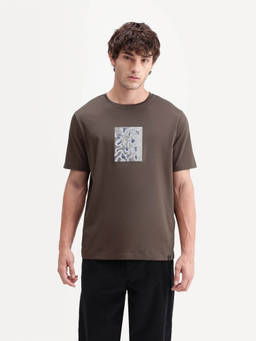 Rare Rabbit - Soho Men Dusky Brown Graphic Print Crew Neck T-Shirt