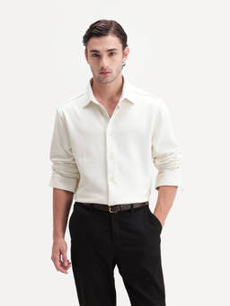 Rare Rabbit - Syra Men Off White Solid Jacquard Relaxed Fit Shirt